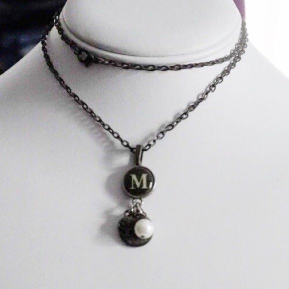 M Initial Love Tree of Life Pendant Necklace Antiqued Gold Tone - Picture 3 of 5